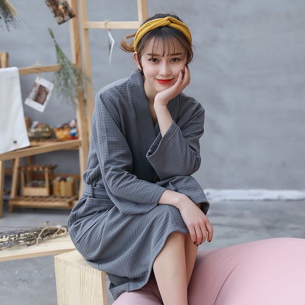 

2021 new bathrobe women's spring summer nightgown female kimono v neck long sleeve with sashes solid peignoir ladies sleepwear jodd, Black;red