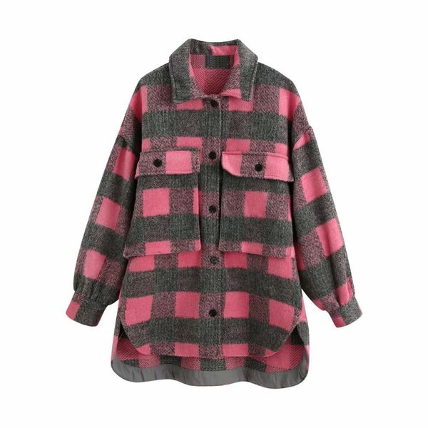 

moda feminina doce xadrez mistura de l camisa jaquetas shackets turn-down neck check jacket bonito meninas chique casaco streetwear bjmp, Black