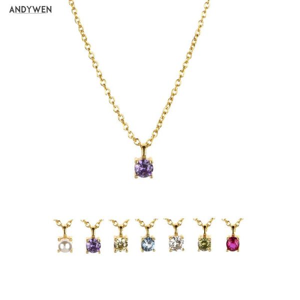 

andywen winter 925 sterling silver gold purple crystal cz charm zircon pendiente necklace choker long chain luxury jewelry