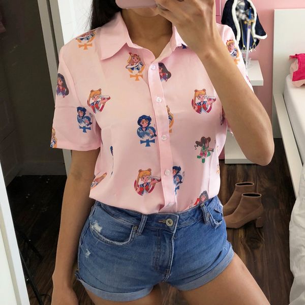 

gagarich sailor moon pink short sleeve shirts harajuku t shirt women clothes 2020 cosplay cute kawaii butterfly t shirt lj200814, White