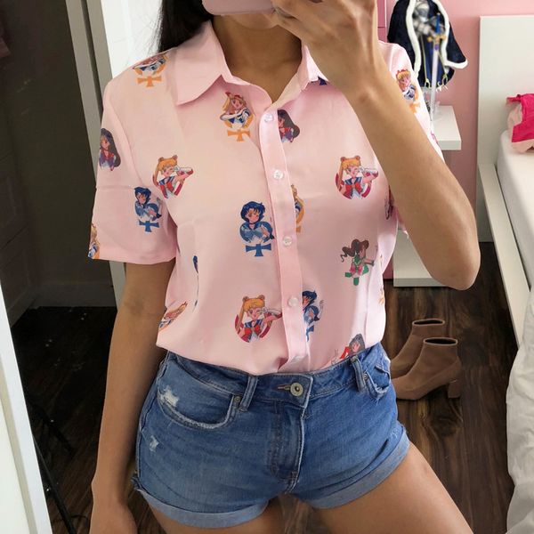 Gagarich Sailor Moon Rosa Camicie a maniche corte Harajuku T Shirt Abbigliamento donna 2020 Cosplay Top Cute Kawaii Butterfly T Shirt LJ200814