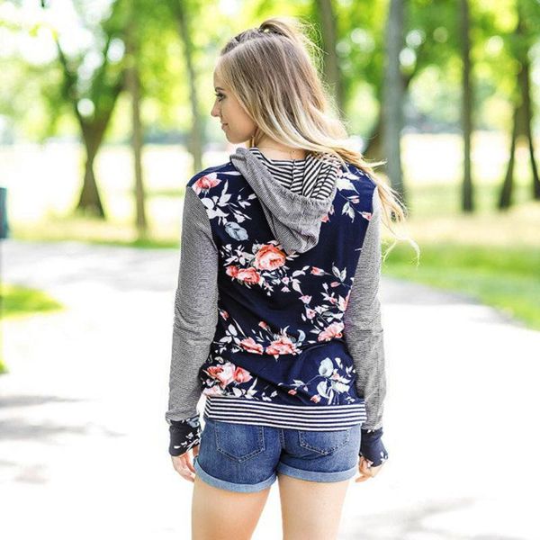 

women's hoodies & sweatshirts womens striped floral print hooded sweatshirt women long sleeve shirt loose blouse hoodie sweatshirt#, Black