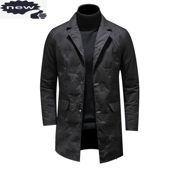 

smart casual winter fashion plus size single breasted down long sleeve lapel thin warm medium length mens outerwear coats q1209, Black