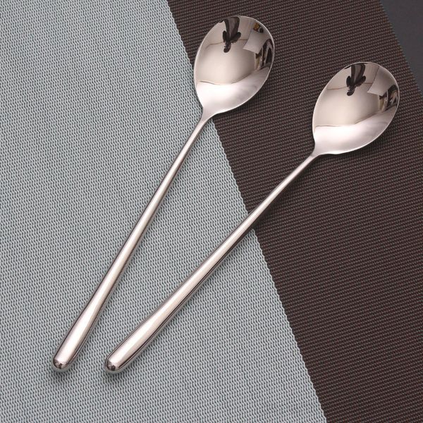 

a-eco friendly 6pcs stainless steel long handled coffee rice soup table spoon dessert mixing cocktail teaspoons set