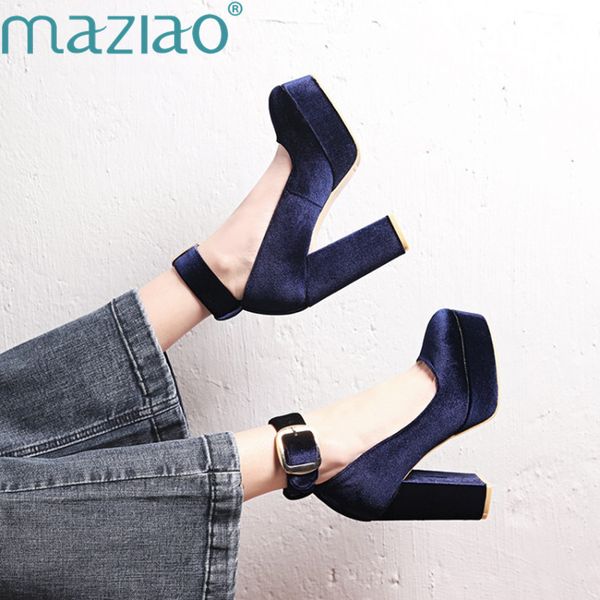 

new straps round head waterproof platform high heels thick with a word buckle wild single shoes women maziao t200525, Black