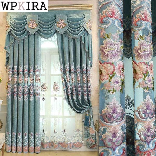 

luxury chenille curtains european embroidery flower blackout curtains for bedroom tulle drapes for living room s207&30