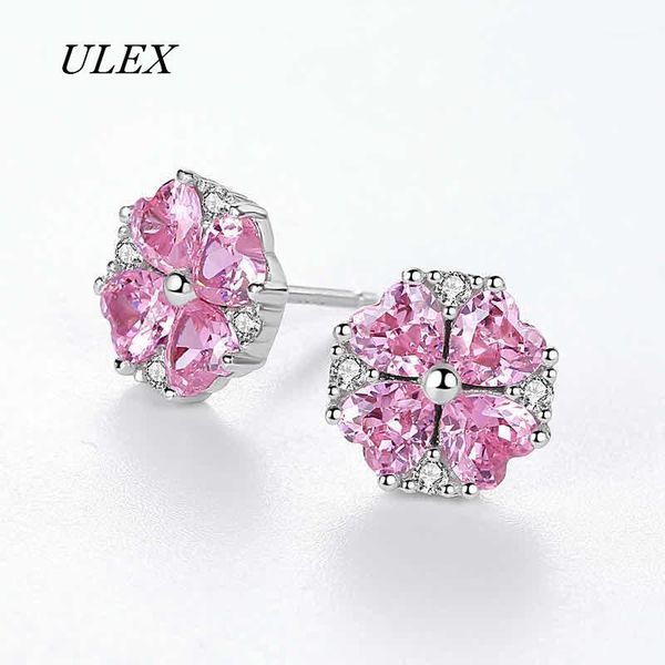 

ULEX Silver Color Flower Stud Earrings for Women Pink White Cubic Zirconia Crystal Earrings Kolczyki Pendientes Jewelry1, Golden;silver