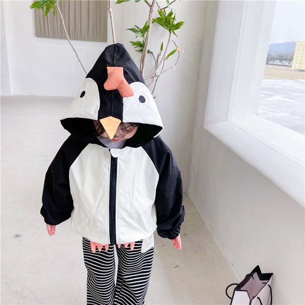 

wholesale 2021 new spring korean style baby girls boys assault suit cartoon penguin style hooded jacket fashion outwear e5038, Blue;gray