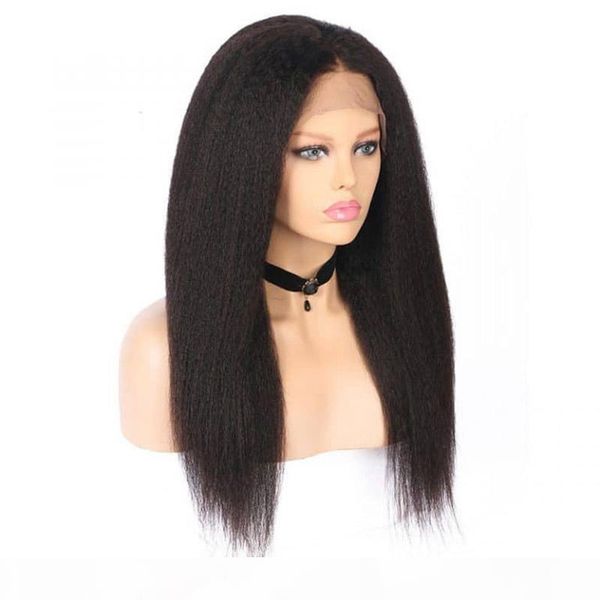 

kinky straight human hair full lace wig bleached knots part virgin malaysian glueless italian yaki lace front wigs pre plucked, Black;brown