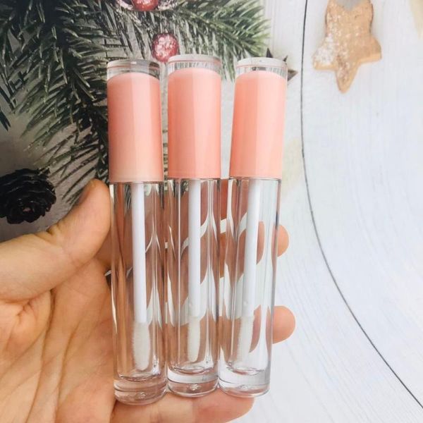 

new 5ml empty lip gloss tubes with wand,baby pink cap lipgloss bottle,lip glaze vials plastic cosmetic packing container1