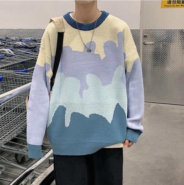 

men's sweaters autumn winter sweater warm fashion contrast color retro casual knitted pullover knitting, White;black