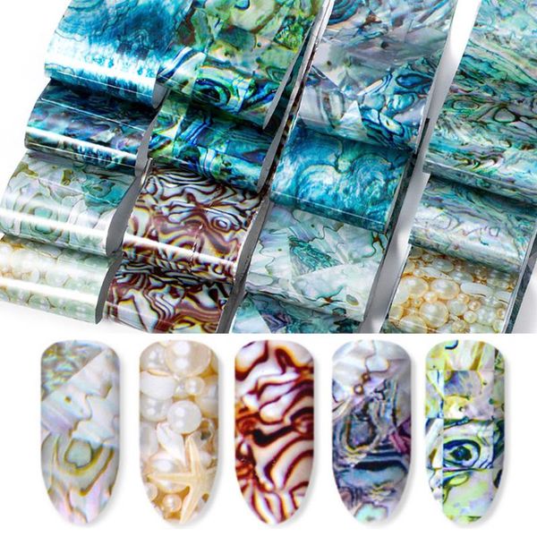 

16 pcs conch shell marble shining nail foil set holographic transfer sliders paper diy nail art decoration manicure designs, Black