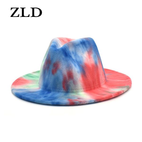 

wide brim hats zld ladies autumn winter tie-dye fedoras hat men vintage gentleman elegant women fashion jazz caps chapeau, Blue;gray