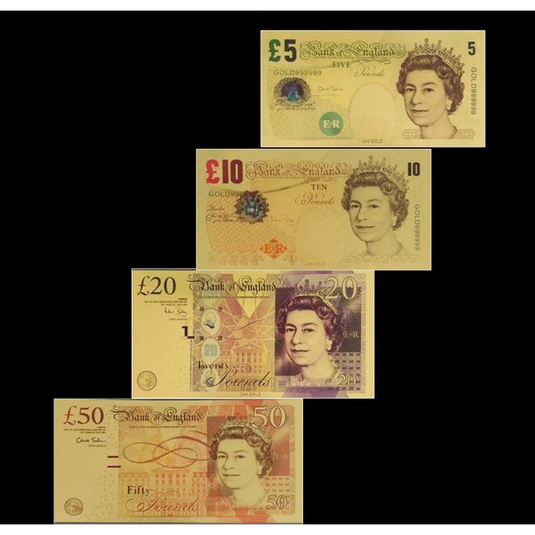 

rh 4 шт. лот 5 10 20 50 50 королевская eur gold banknotes в 24k gold fake paper money для коллекции евро банкноты наборы f bbypbv