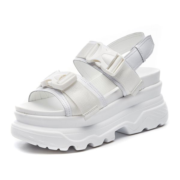 

summer women platform sandals fashion buckle design white 7cm increasing sandals thick sole casual platform shoes female, Black