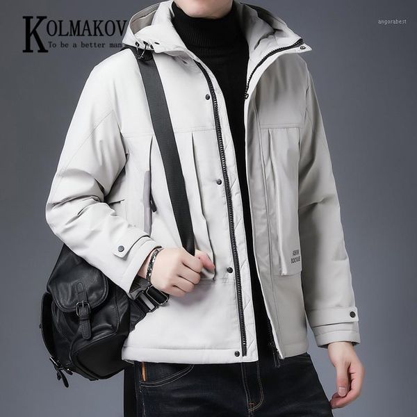 

kolmakov men's new winter stand-up hooded padded jacket young man's zipper daily warm coat in pure color male1, Black