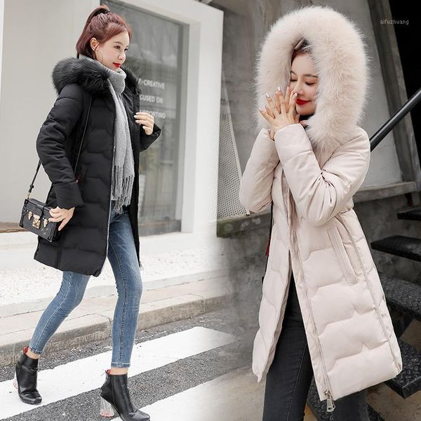 

tide new winter jacket women long section of high-quality fur collar hooded jacket1, Black