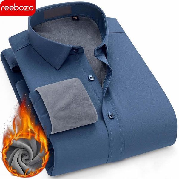 

men's casual shirts mens business shirt autumn and winter velvet thickening warm long sleeved white blue black smart male social dress, White;black