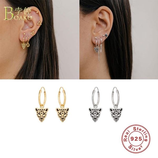 

boako 925 sterling silver hoop earrings for women wild leopard head earring hoops ins luxury earings earring jewelry pendientes, Golden;silver