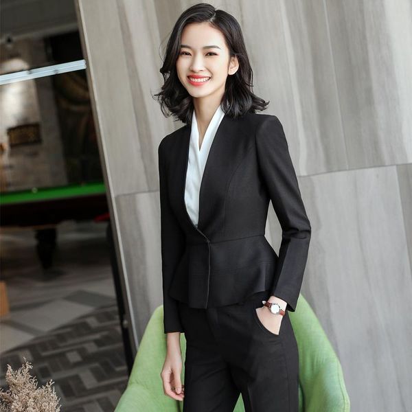 

elegant formal office work wear uniform lady trousers skirt suits blazers business wearing 2 pieces sets clothes, White