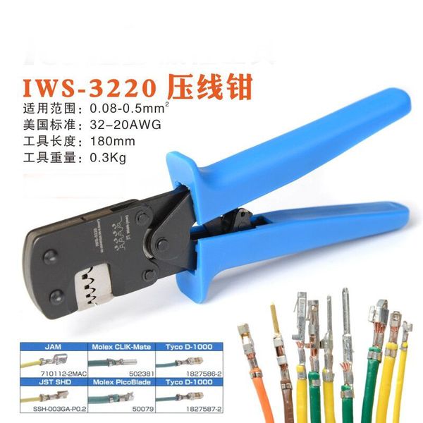 IWS-3220 alicates de crimpagem mini ferramenta de crimpagem para terminais de jst dupont para pinos de conector de pitch estreito 0.03-0.5mm2 AWG 32-2 Y200321