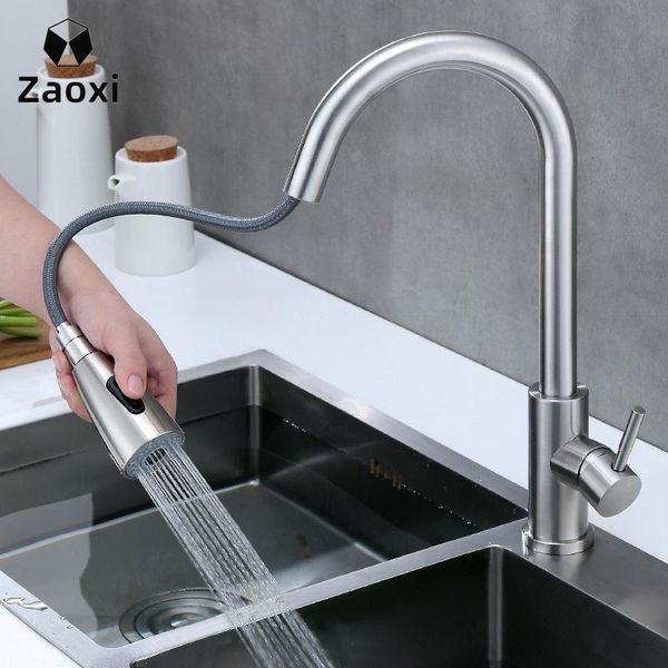 

bathroom sink faucets zaoxi kitchen faucet deck mounted tap pull stretch 360degree rotation stream sprayer nozzle cold taps l285