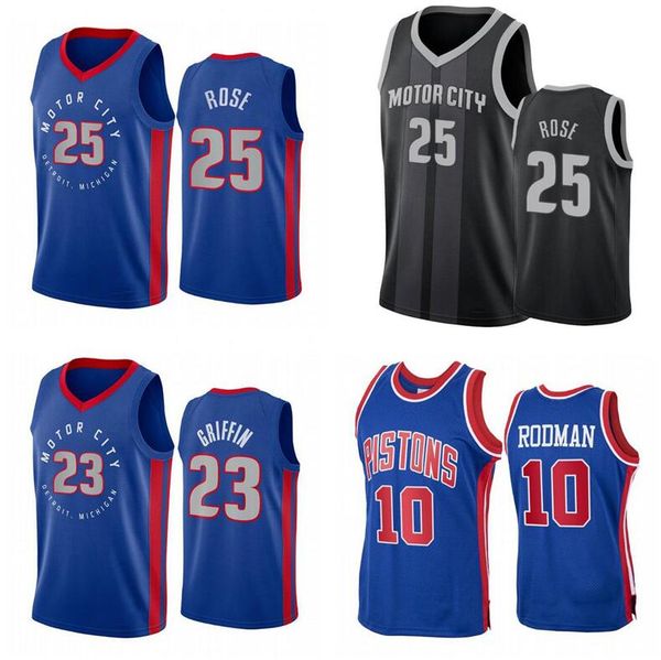 

men basketball detroit pistons 25 derrick rose 23 griffin 0 rodman 2020-21 city sleeveless jersey, Black;red