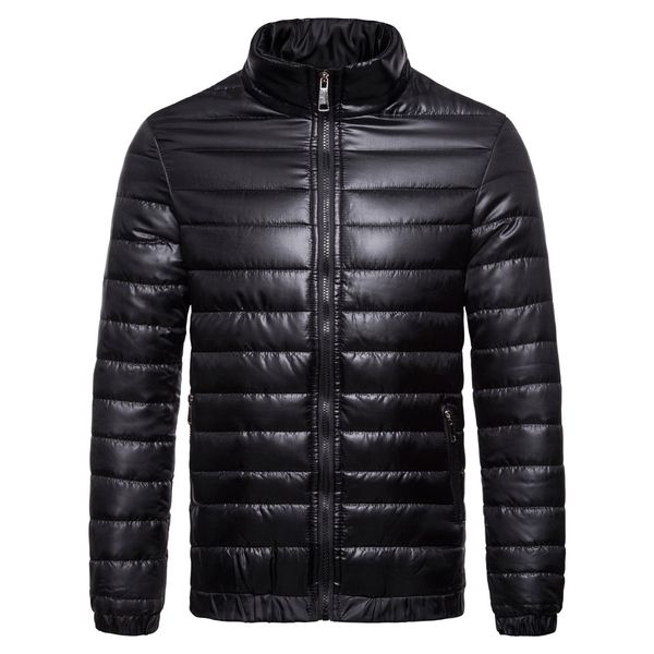

autumn winter new men light down cotton padded casual jacket stand collar zipper long sleeves warm parkas solid 5 colors, Black