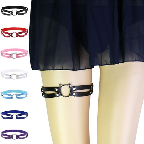 

black pu leather garter belt women elastic round leg straps emo adjustable thigh harness kawaii punk gothic accessories, Black;white