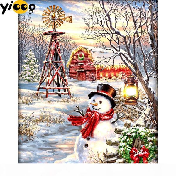

full square round drill diamond painting snowman and windmill 5d diy diamond embroidery rhinestones mosaic decoration ax1609