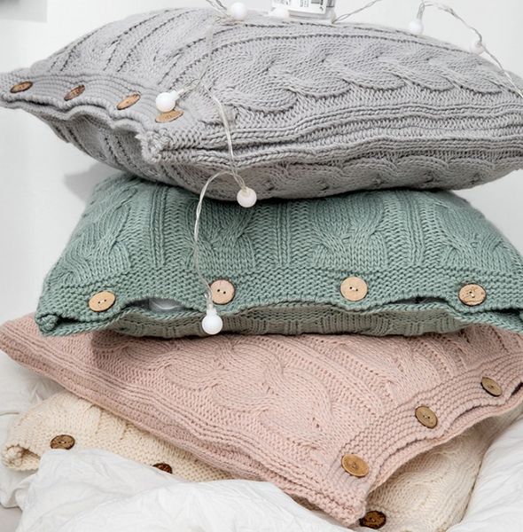 

solid color pillow case pure color knitting pillow cover chemical fiber sofa cushion 45*45cm no filling