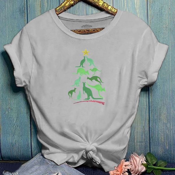 

lh20149 original european and american trend summer ins christmas kangaroo pattern printing all-match casual loose comfortable round neck t, White