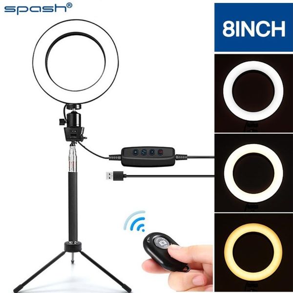 

spash ring light 8 inch ring lamp bluetooth usb plug with selfie stick tripod phone holder for youtube pgraphy ringlight