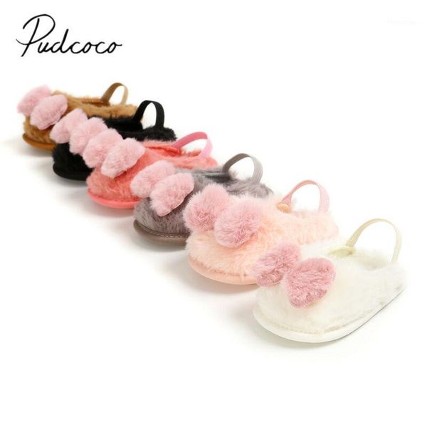 

first walkers baby slippers winter warm born toddler boys girl infant cute faux bow soft crib elastic band fuzzy shoes 0-18m1