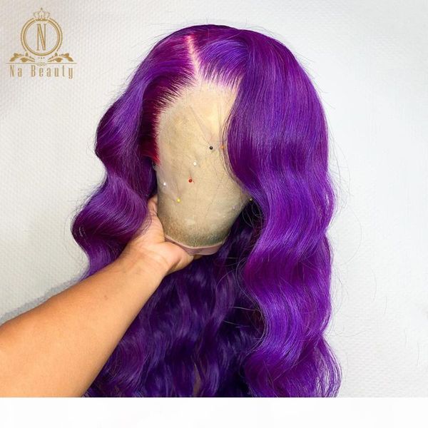 

violet purple color wig body wave 13x6 lace front human hair wigs pre plucked colored straight long wig for women remy na beauty, Black;brown
