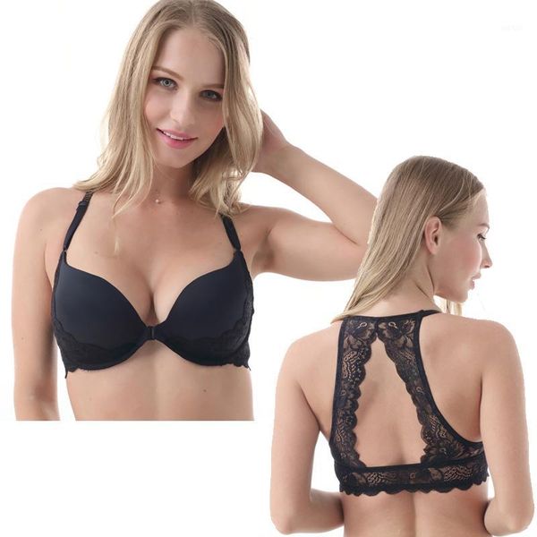 

miaoersidai front closure y-line lace bra for women seamless push up bra girl's underwire lingerie 32-40 a-dd1, Red;black