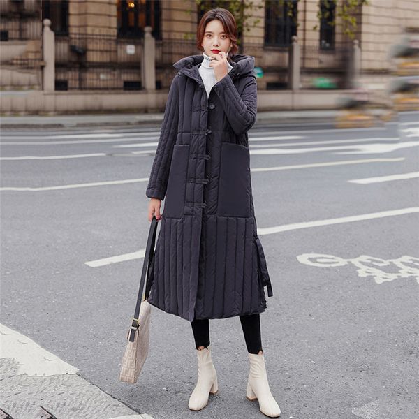 

2021 new female white winter coat 3xl plus size with hood down cotton coats new autumn green fashion long heat parka sf037 hd0p, Black