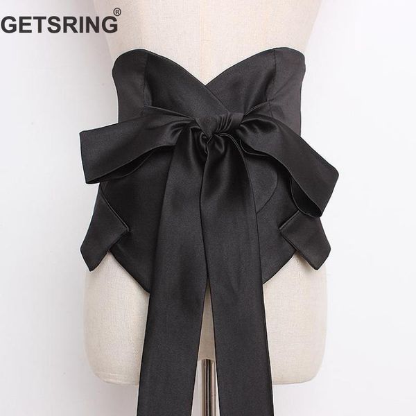 

getsring woman belt simple black satin cummerbunds all match corset belt fashion wide stretch bandage lace up waistband new, Black;brown
