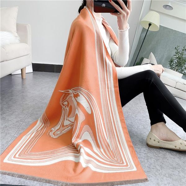 

scarves women cashmere scarf warm winter foulard shawls wraps for ladies luxury chain print bandana 2021 fashion, Blue;gray
