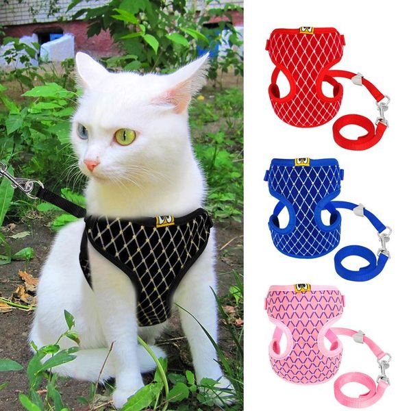 

cute dog cat harness vest breathable mesh pet puppy harness and leash set small nylon soft pet chest strap for chihua sqcrxr