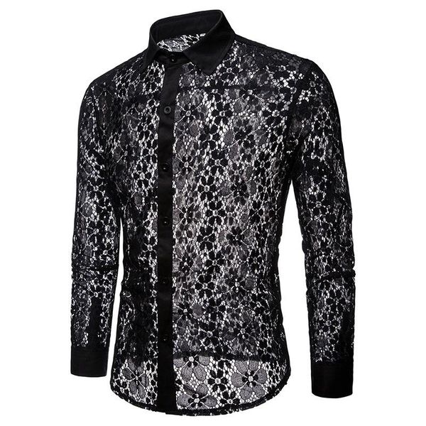 

men's autumn and winter models full lace large body solid color fashion men's long-sleeved lapel shirt men shirt long sleeve, White;black