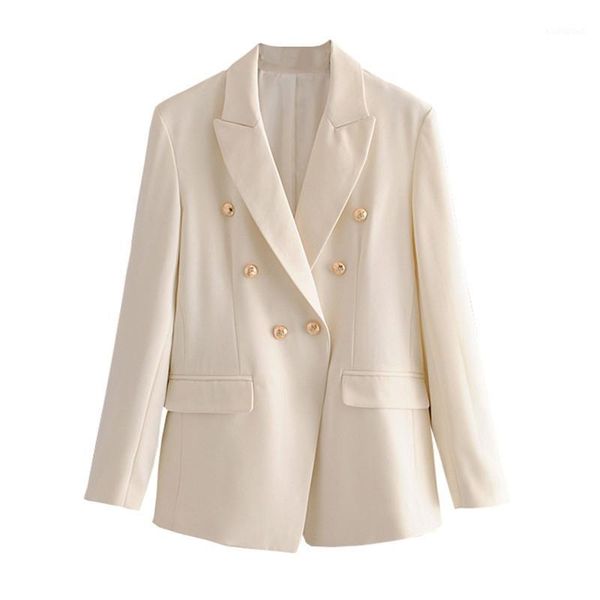

stylish new 2020 blazer jacket women's double breasted metal buttons blazer solid femme jackets1, White;black