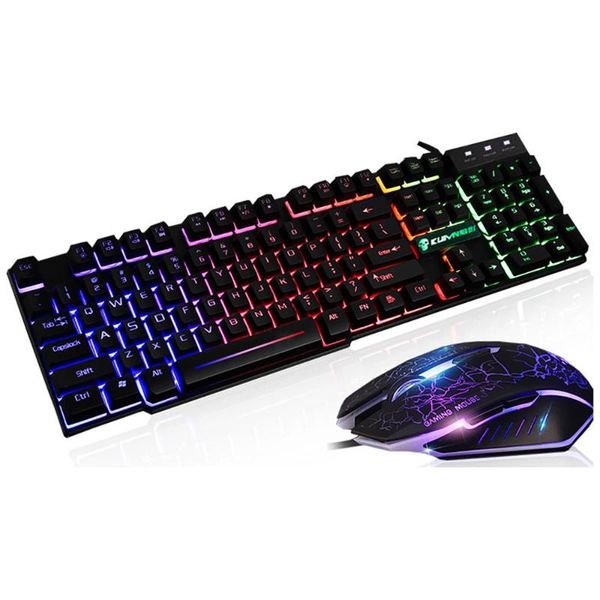 

1set 1set t6 rainbow led backlit multimedia ergonomic usb wired gaming keyboard wired mouse and mouse pad for pc lapcomputer