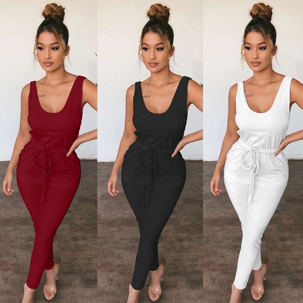 

2020 sleeveless fall / winter drawstring jumpsuit, Black;gray