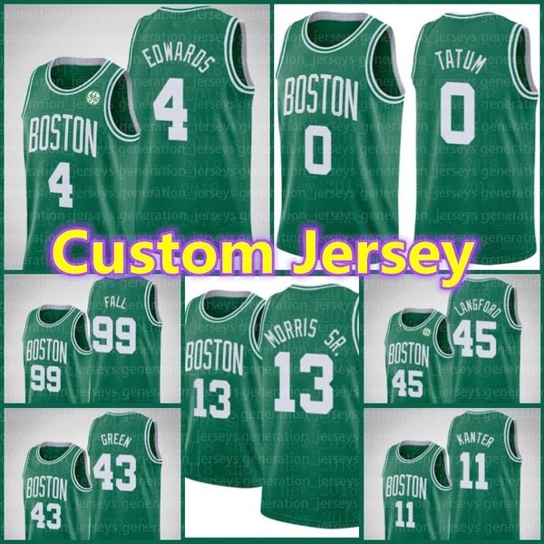 

custom boston celtics jersey tacko 99 fall jayson 0 tatum larry jaylen kevin bird brown garnett basketball kevin 32 mchale ss, Black;red