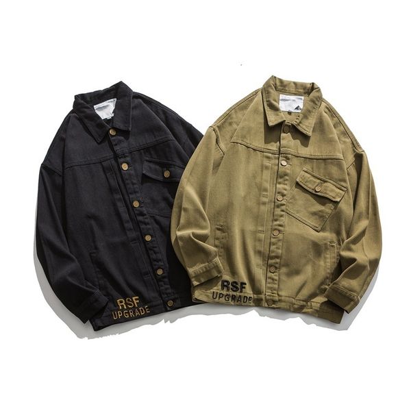 

2020 spring and autumn new loose casual color matching letter lapel coat trend versatile jacket men, Black;brown