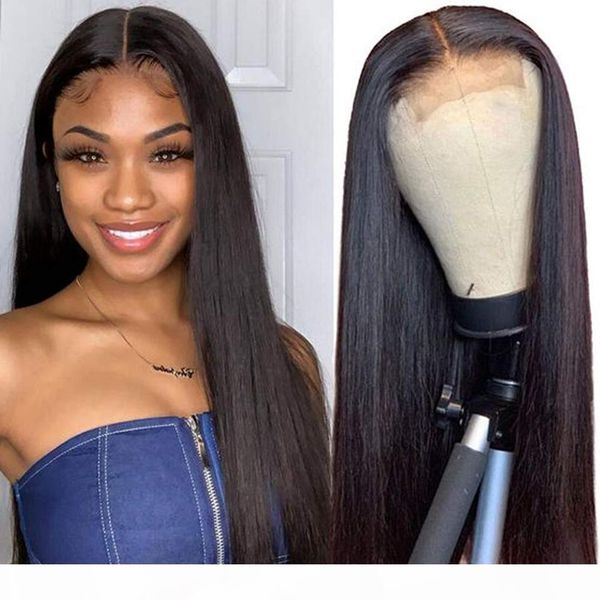 

straight lace closure wigs 4x4 frontal wig human hair wigs with baby hair brazilian 150% density front human hair wigs, Black;brown