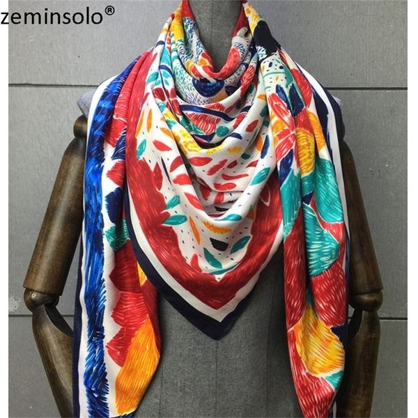 

100% women printed plaid scarf 130*130cm foulard neckerchief bandana shawls large square silk scarves y201007, Blue;gray