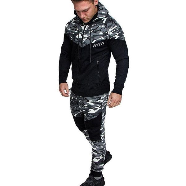 

men's tracksuits tracksuit man brand 2021 zip running winter camouflage patchwork jogging suit male men suits sets hooded, Gray