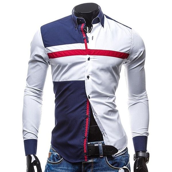 

men's casual shirts zogaa 2021 men autumn printing shirt business long sleeve mens turn-down collar patchwork dress, White;black